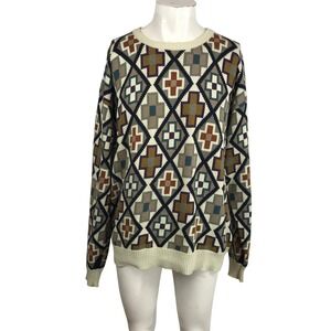 Byford London Vintage Men Large Cotton Grandpa Diamond Cross Sweater 90s Retro